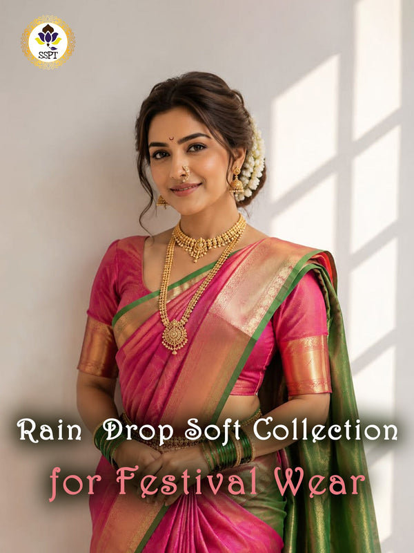 Upgrade your saree wardrobe with the Rain Drop Soft Silk Saree and enjoy effortless elegance for every occasion.
