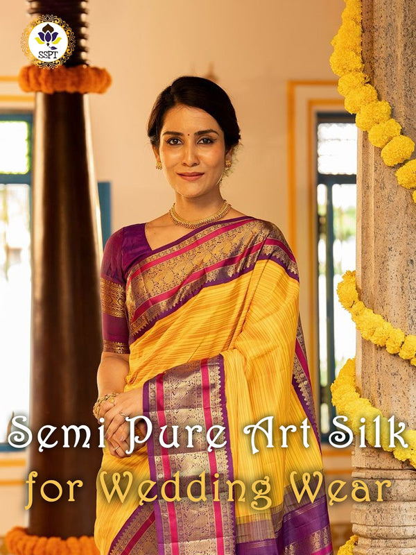 Semi Pure Art Silk Saree with elegant zari work for wedding wear