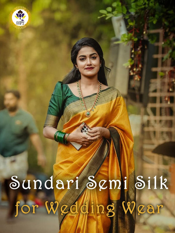 Sundari Semi Silk Saree with elegant zari work for wedding wear
