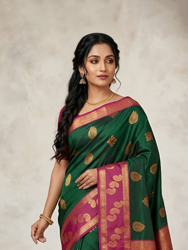 Vani Soft Silk Collection saree in elegant traditional soft silk design for wedding and festive wear from Sri Sakthi Pugazh Tex Elampillai Salem Tamil Nadu