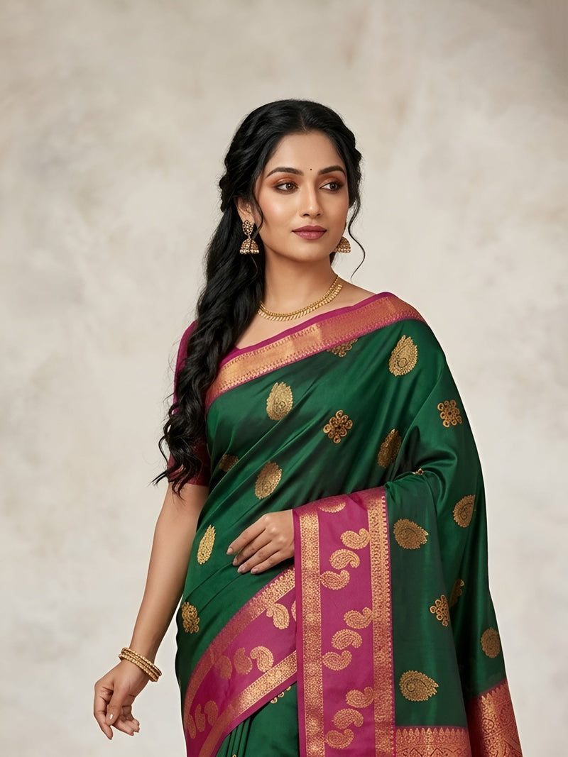 Vani Soft Silk Collection saree in elegant traditional soft silk design for wedding and festive wear from Sri Sakthi Pugazh Tex Elampillai Salem Tamil Nadu