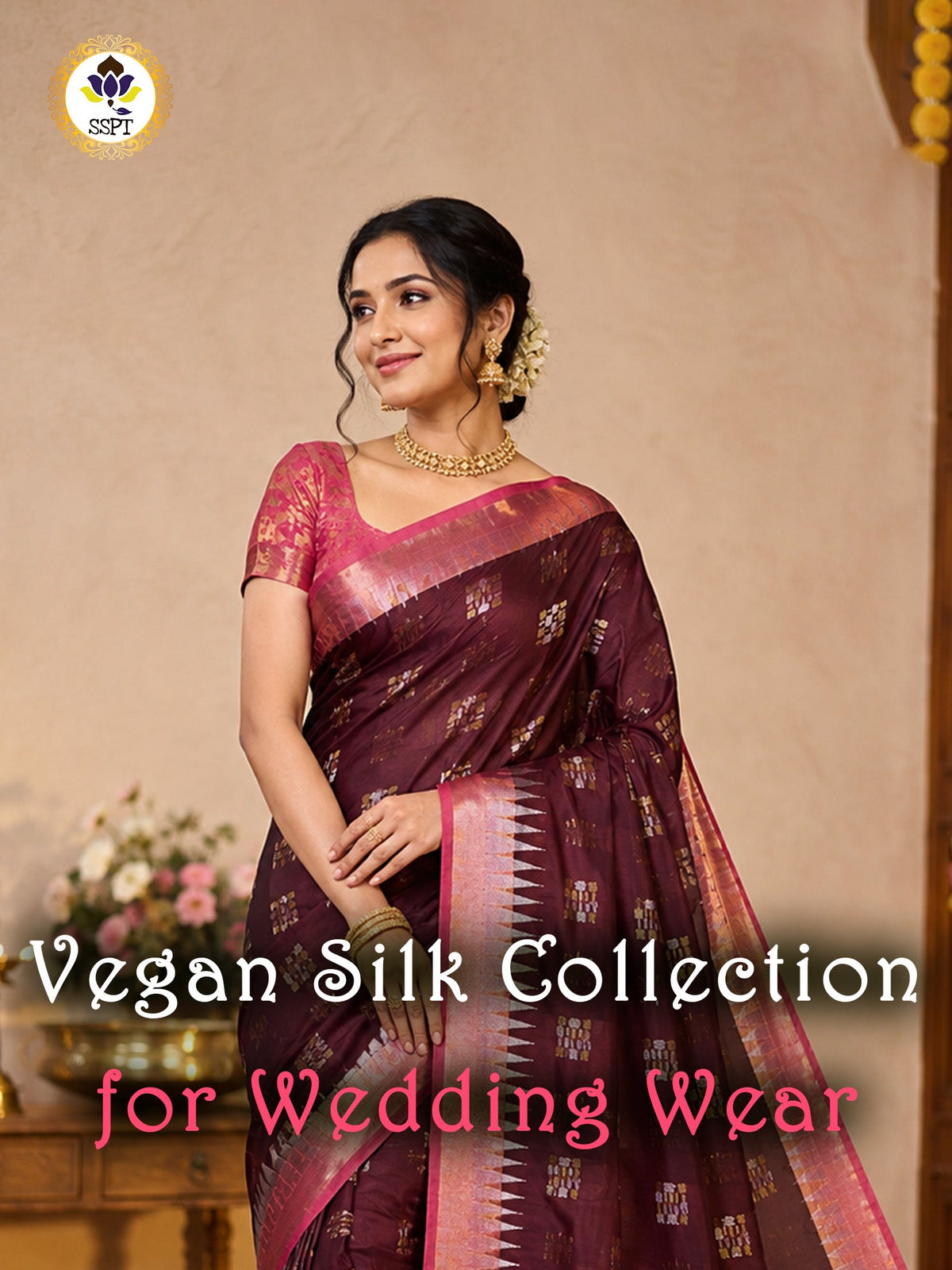 Vegan Silk Collection saree with zari work for wedding wear