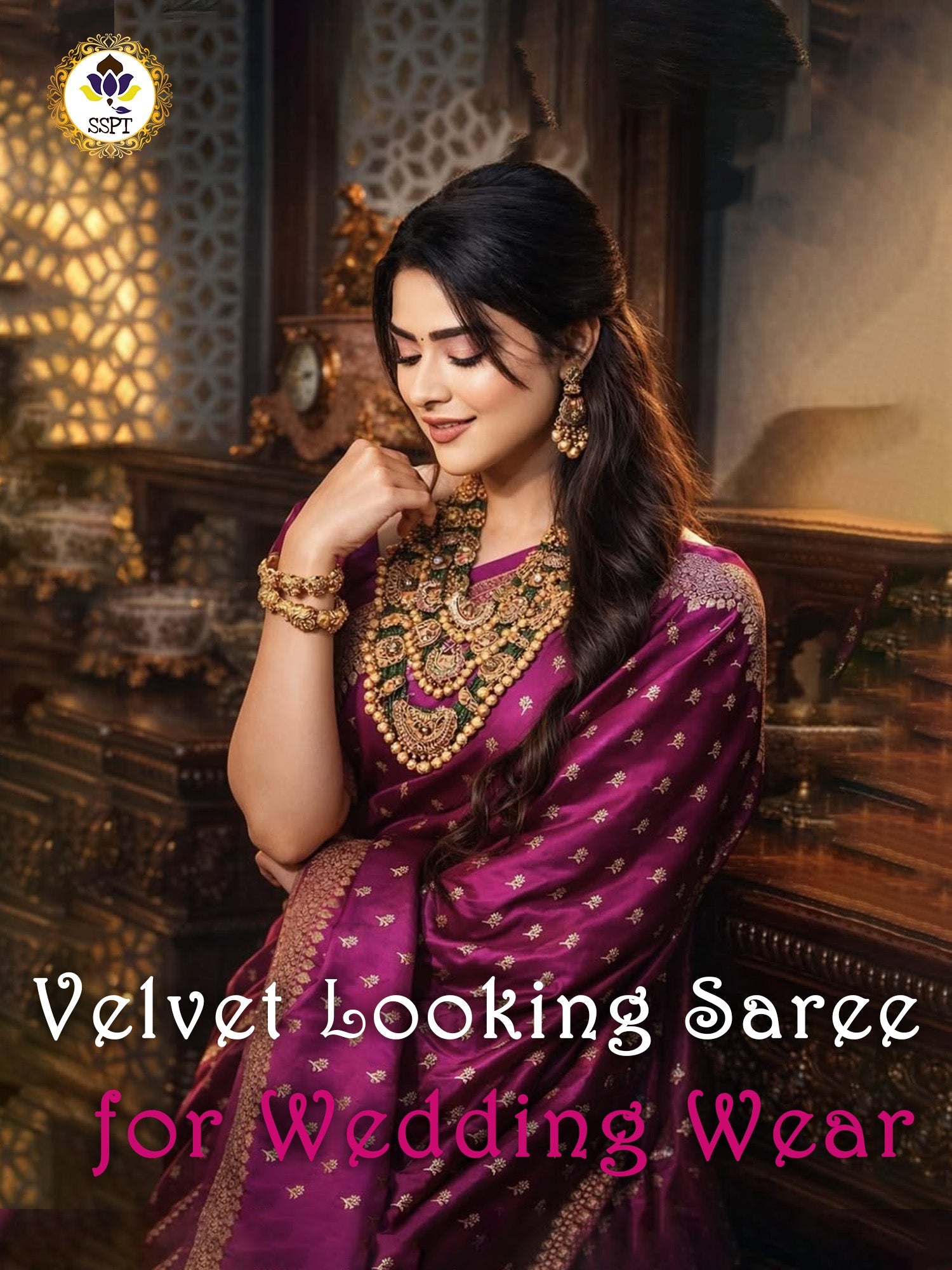 Velvet Looking Collection in maroon blended cotton with Zari work for weddings