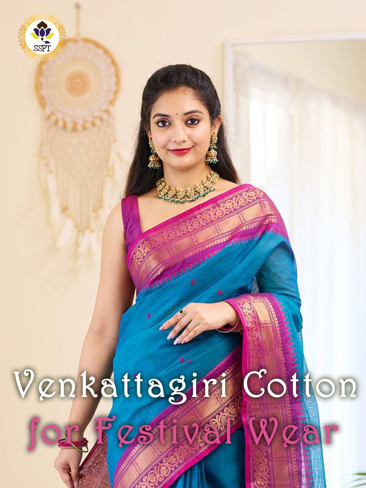 Venkattagiri Silk Cotton Saree with elegant zari work for wedding wear