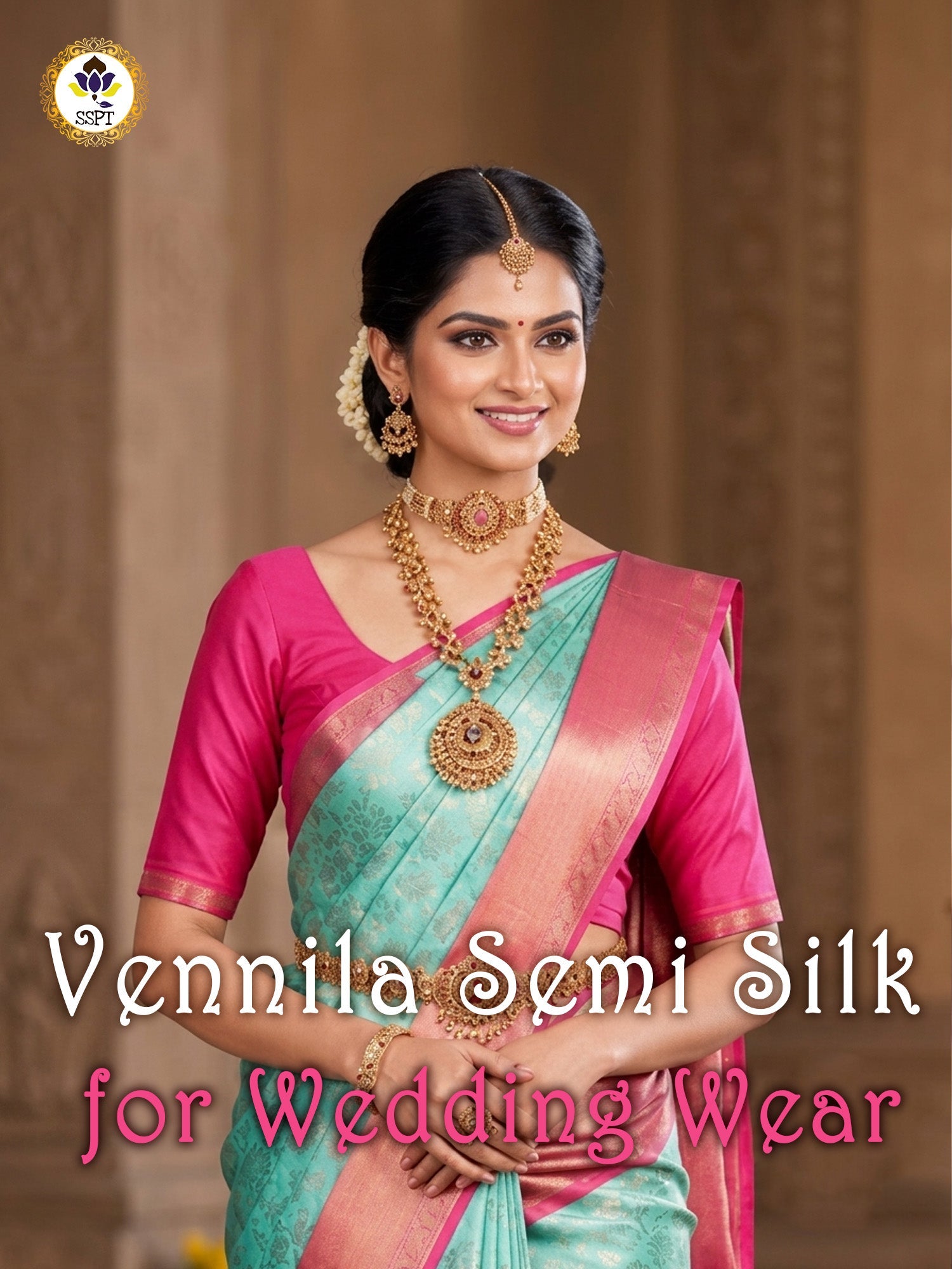 Vennila Luxury Semi Silk Collection saree in elegant traditional semi silk design for wedding and festive wear from Sri Sakthi Pugazh Tex Salem Tamil Nadu