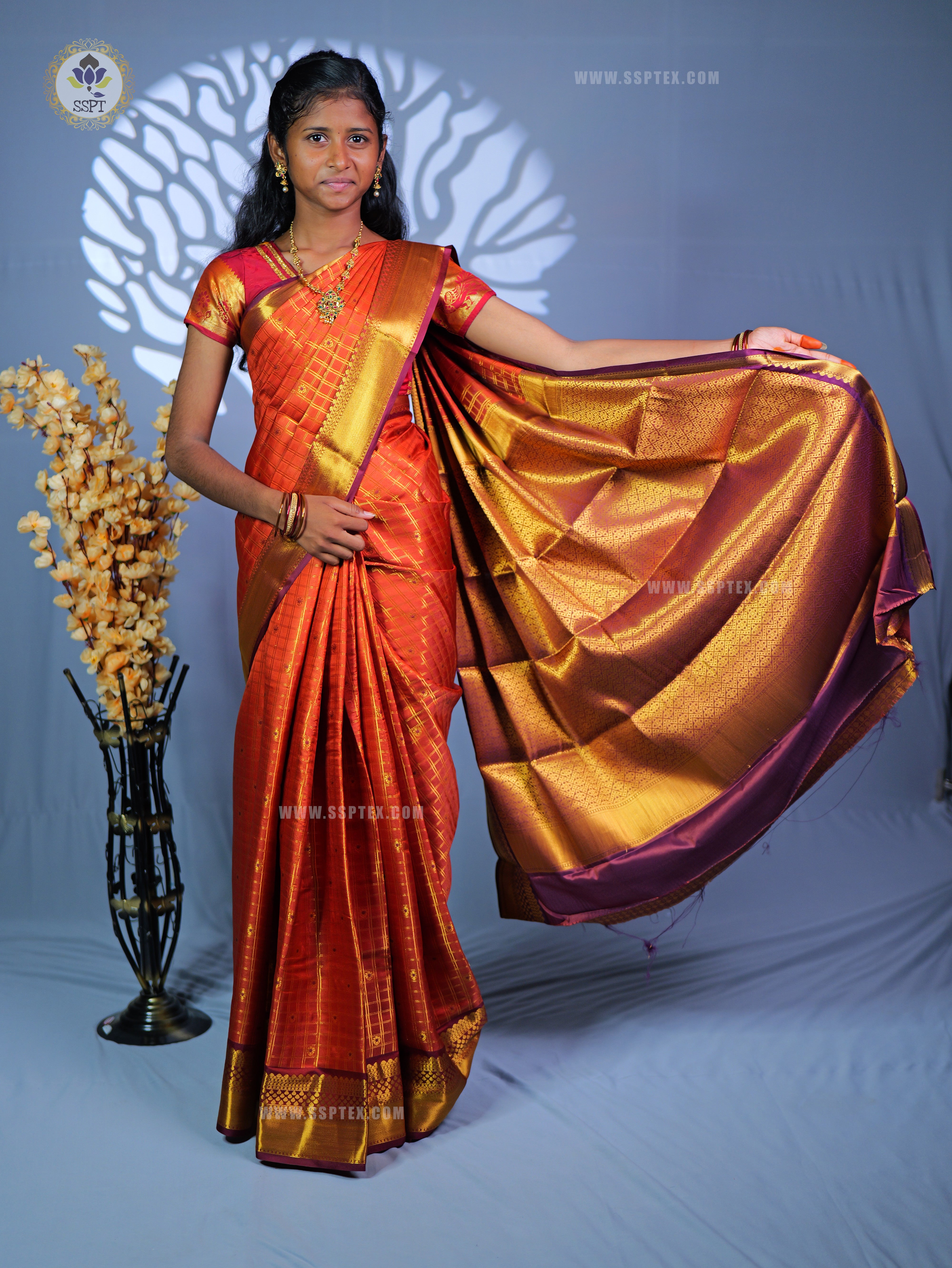 Rust Orange Saree RG02 - Sri Sakthi Pugazh Tex - Saree