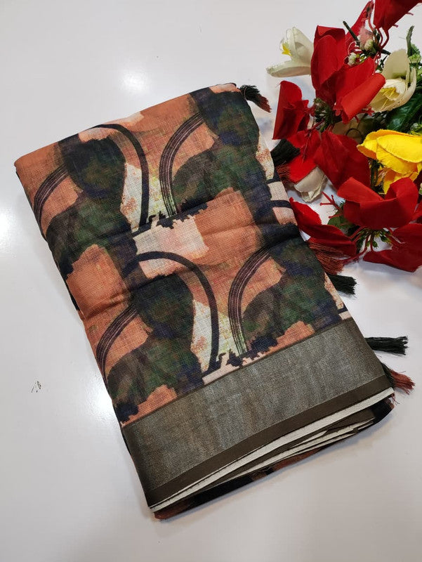 Bhiwandi Linen Saree for women in soft premium linen fabric with elegant traditional weaving suitable for office wear and festive occasions. Full Image View