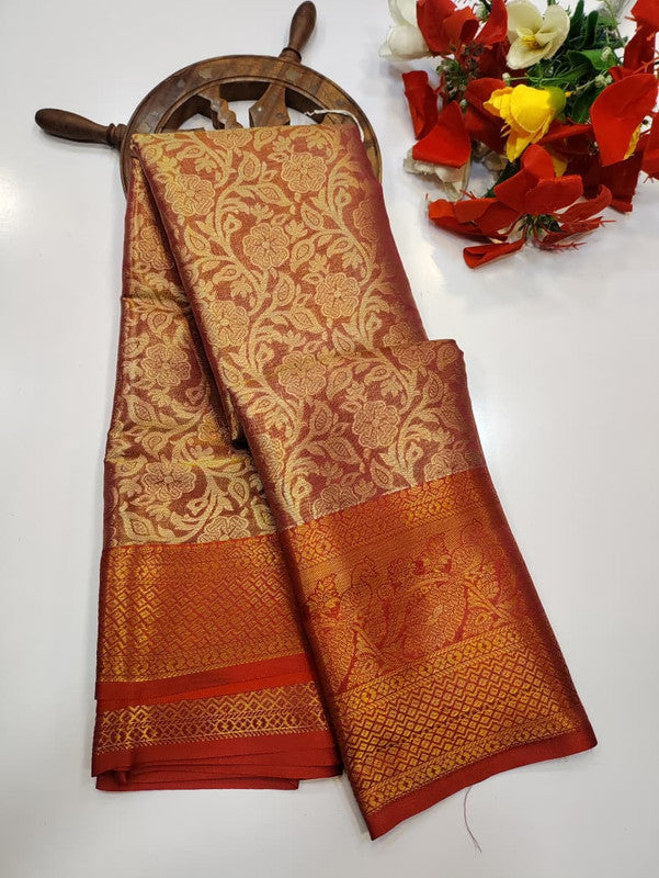 One gram tissue saree with elegant shine and traditional design, front image.