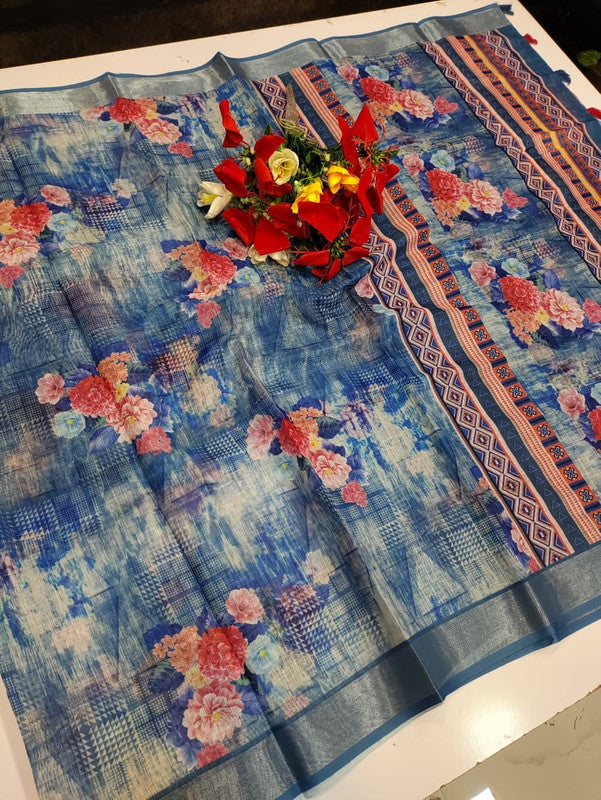Bhiwandi Linen Saree for women in soft premium linen fabric with elegant traditional weaving suitable for office wear and festive occasions. Full Image View