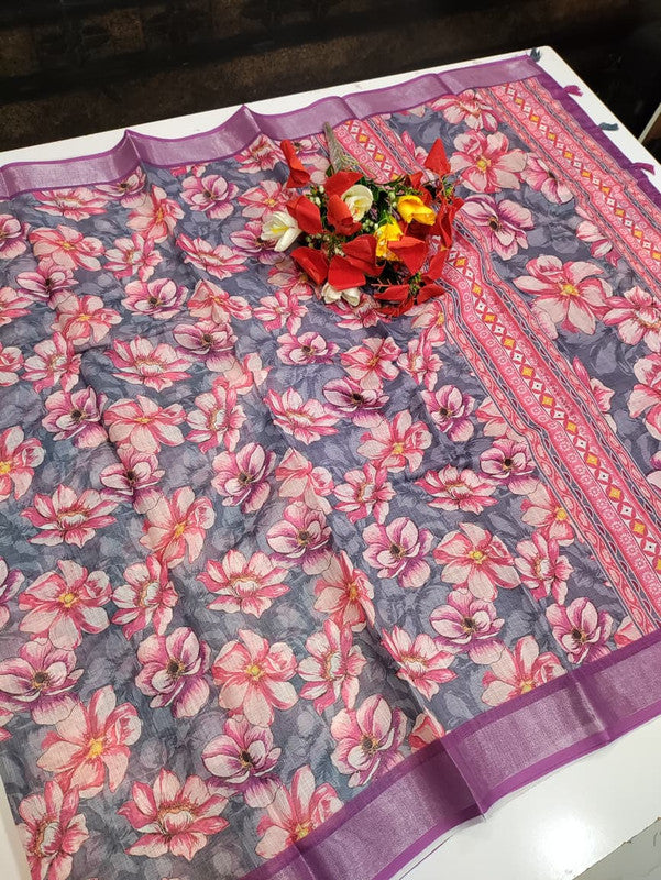 Bhiwandi Linen Saree for women in soft premium linen fabric with elegant traditional weaving suitable for office wear and festive occasions. Full Image View