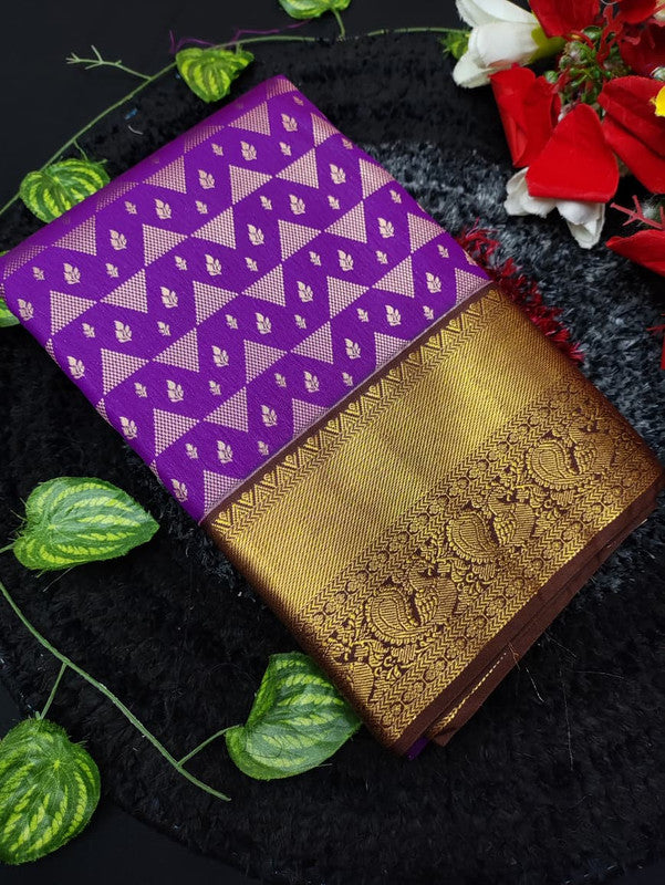 Muhurtham Semi Silk saree for women with elegant traditional design and rich semi silk fabric suitable for weddings bridal wear and festive occasions, Front View Image