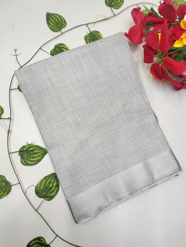 Soft Linen Cotton saree for women made with lightweight breathable linen cotton fabric suitable for office wear casual wear and festive occasions, Front View Image