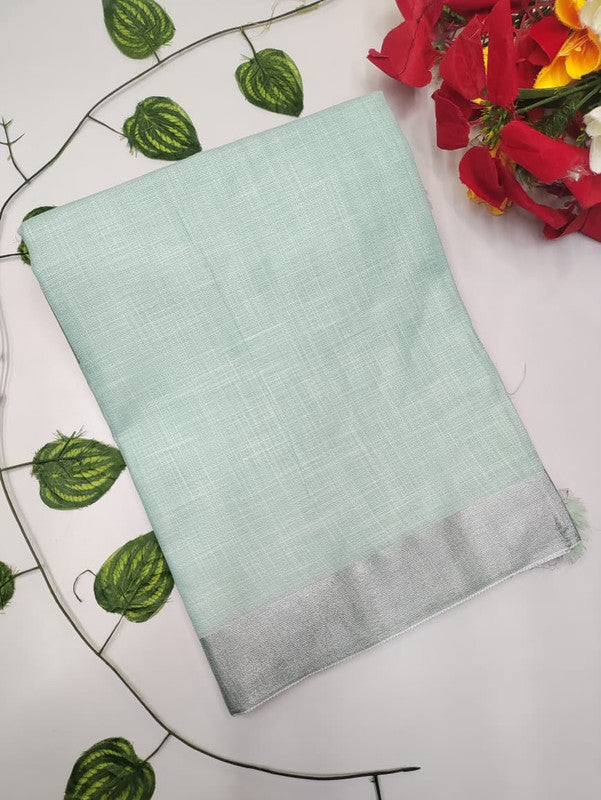 Soft Linen Cotton saree for women made with lightweight breathable linen cotton fabric suitable for office wear casual wear and festive occasions, Front View Image