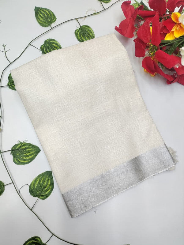 Soft Linen Cotton saree for women made with lightweight breathable linen cotton fabric suitable for office wear casual wear and festive occasions, Front View Image