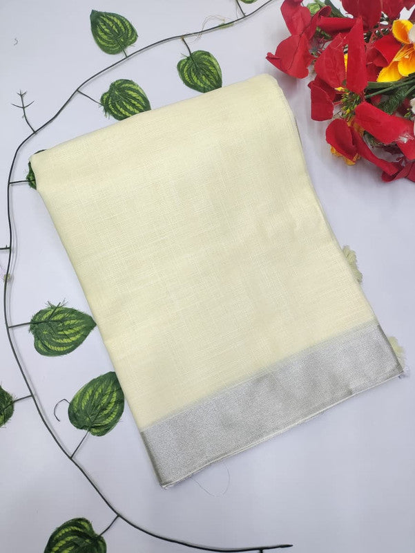 Soft Linen Cotton saree for women made with lightweight breathable linen cotton fabric suitable for office wear casual wear and festive occasions, Front View Image