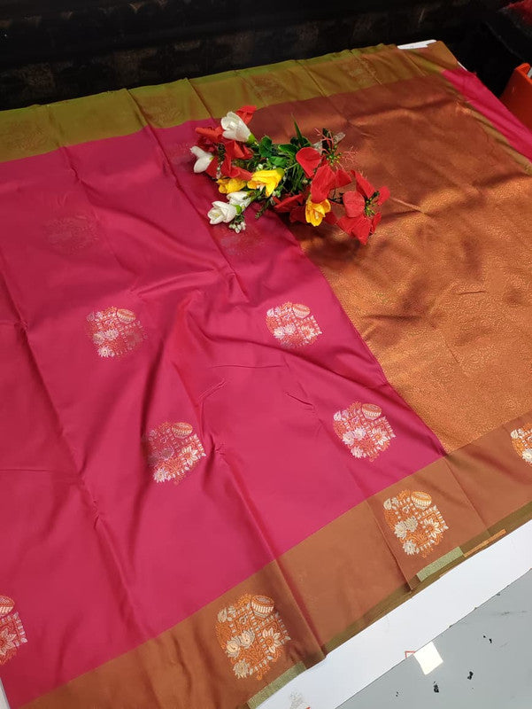 Dhaniya Soft Silk Collection saree with elegant traditional soft silk design for wedding and festive wear from Sri Sakthi Pugazh Tex Salem Tamil Nadu