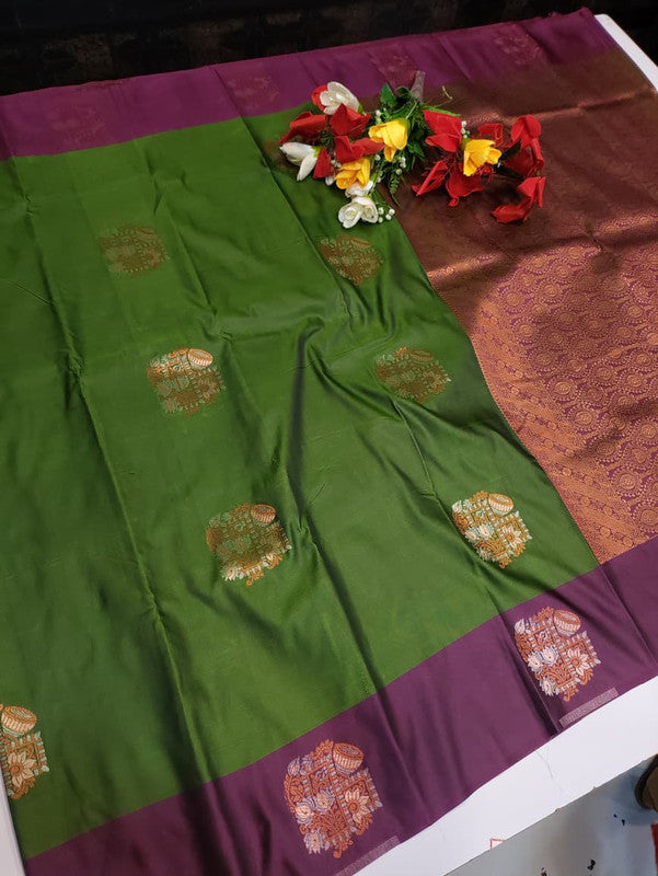 Dhaniya Soft Silk Collection saree with elegant traditional soft silk design for wedding and festive wear from Sri Sakthi Pugazh Tex Salem Tamil Nadu