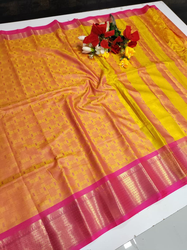 Kottanch Mayil Zari Silk Saree for festival wear with contrast blouse