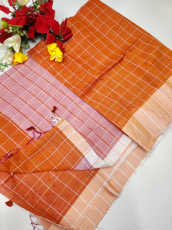 Checked Cotton Saree for office and casual wear