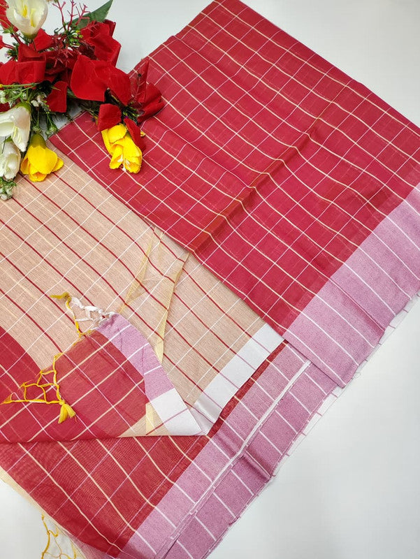 Checked Cotton Saree for office and casual wear