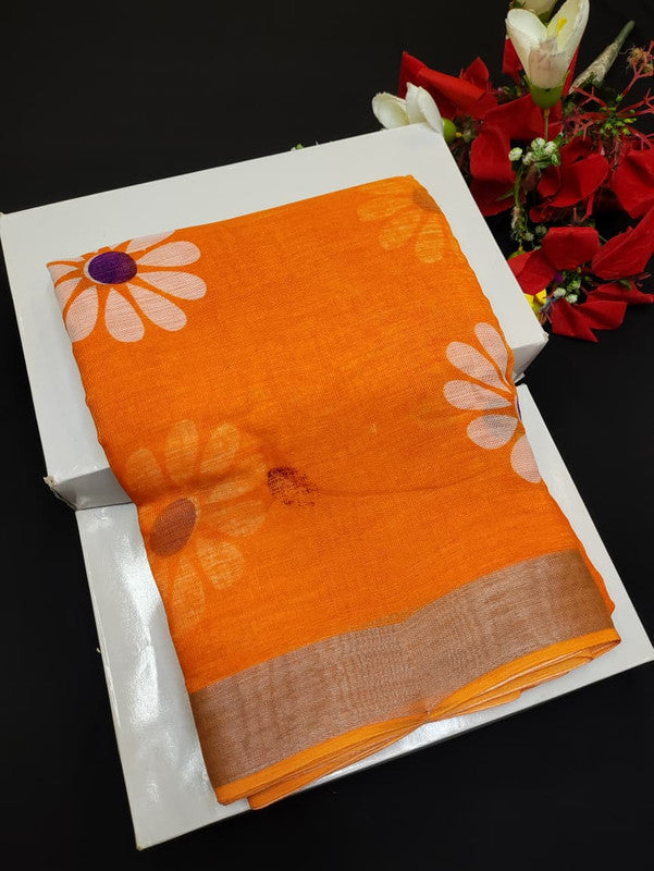 Soft Linen Aadi Offer printed saree for festive and office wear