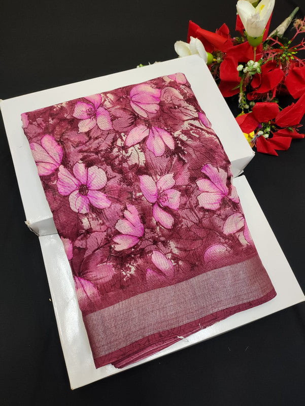Soft Linen Aadi Offer printed saree for festive and office wear