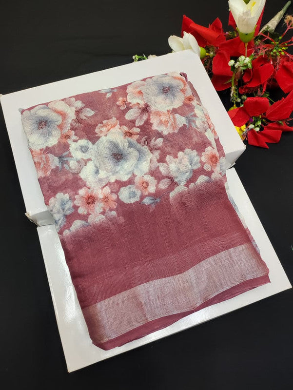 Soft Linen Aadi Offer printed saree for festive and office wear