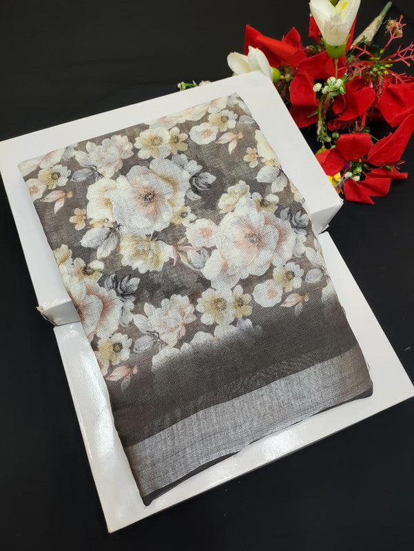 Soft Linen Aadi Offer printed saree for festive and office wear