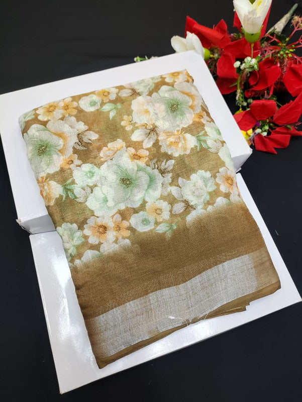 Soft Linen Aadi Offer printed saree for festive and office wear