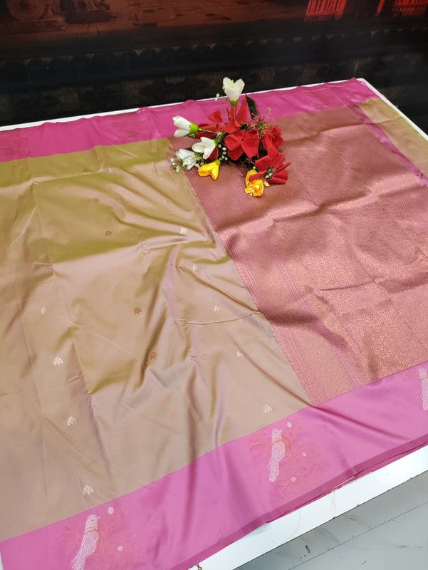 Poovizhi Soft Silk Saree with zari bird design for festival wear