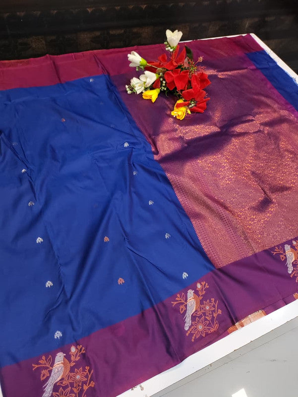 Poovizhi Soft Silk Saree with zari bird design for festival wear