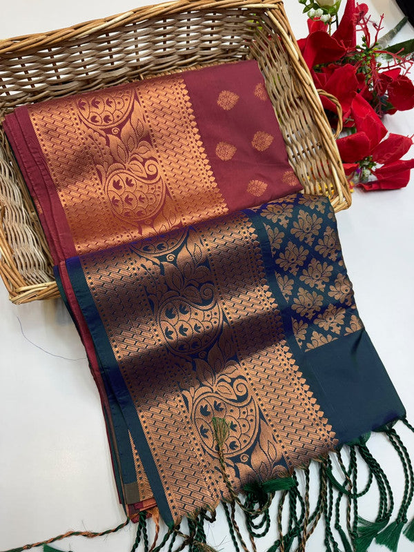 Ramaniyam Luxury Soft Silk Zari Saree for wedding wear with contrast blouse
