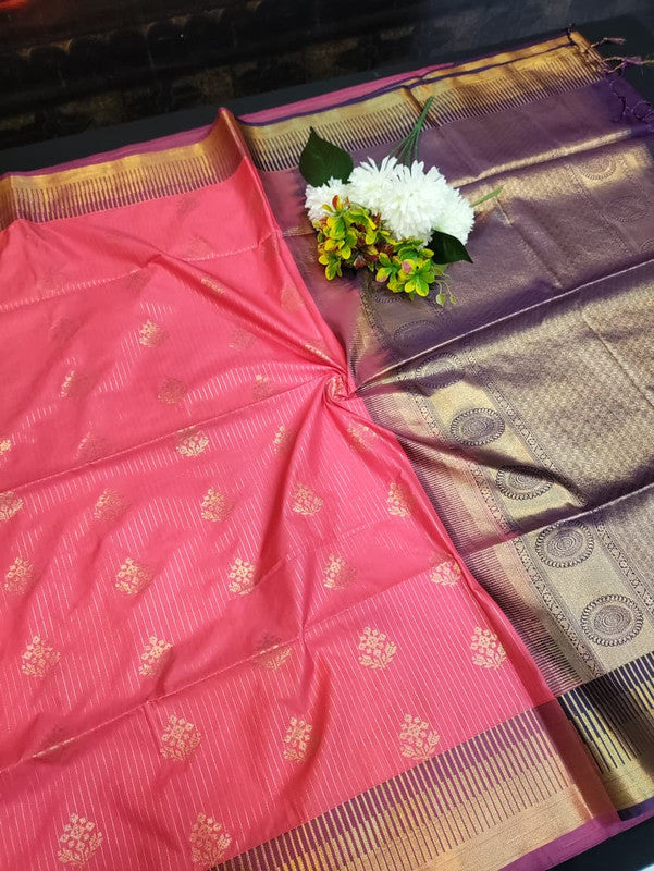 Semi Silk Saree with elegant zari work for wedding wear women