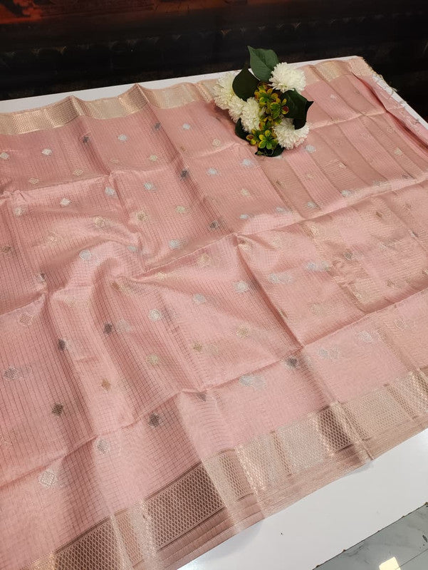 Banarasi Butta Checks Saree with premium zari work for wedding wear