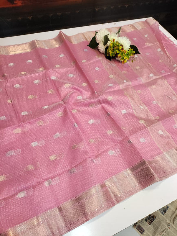 Banarasi Butta Checks Saree with premium zari work for wedding wear