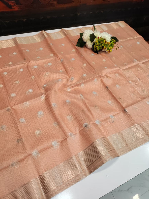 Banarasi Butta Checks Saree with premium zari work for wedding wear