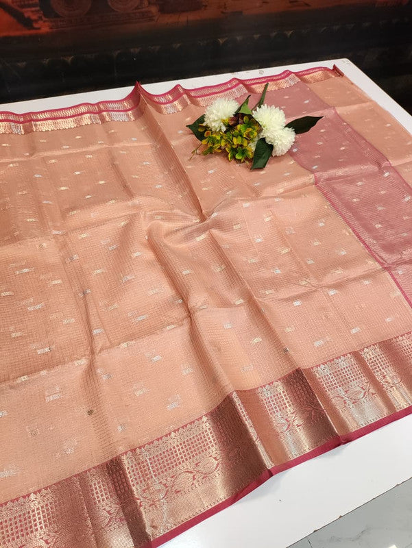 Banarasi Butta Checks Saree with premium zari work for wedding wear