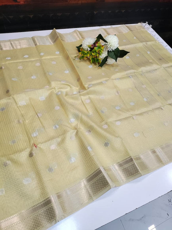 Banarasi Butta Checks Saree with premium zari work for wedding wear