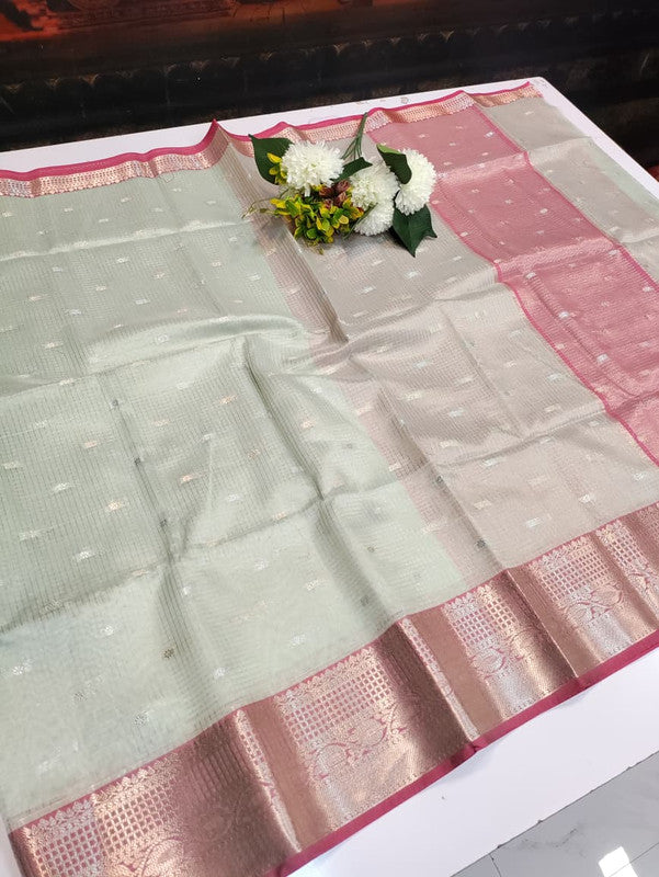 Banarasi Butta Checks Saree with premium zari work for wedding wear