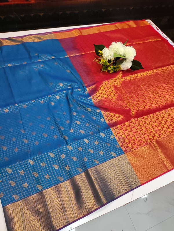 Artificial Naar Pattu Zari Saree with Contrast Blouse for Wedding Wear
