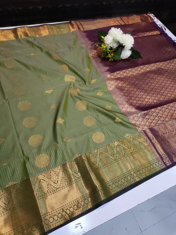 Artificial Naar Pattu Zari Saree with Contrast Blouse for Wedding Wear