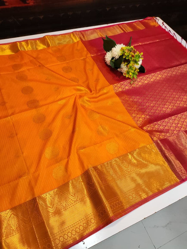 Artificial Naar Pattu Zari Saree with Contrast Blouse for Wedding Wear