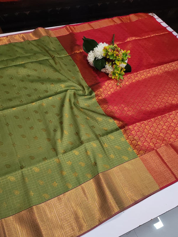 Artificial Naar Pattu Zari Saree with Contrast Blouse for Wedding Wear