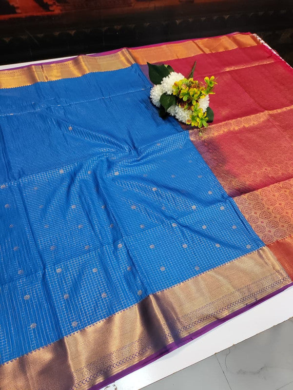 Artificial Naar Pattu Zari Saree with Contrast Blouse for Wedding Wear