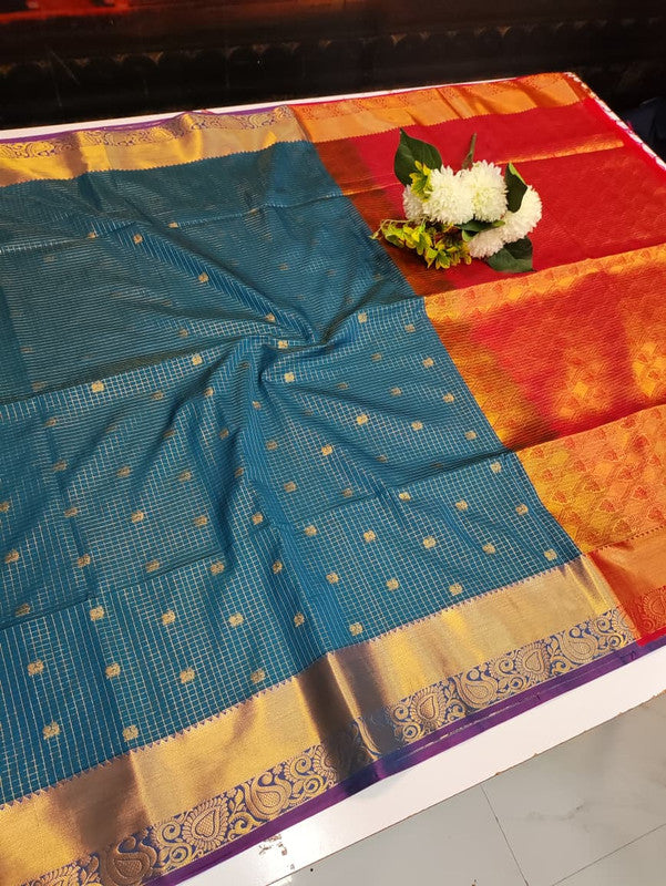 Artificial Naar Pattu Zari Saree with Contrast Blouse for Wedding Wear