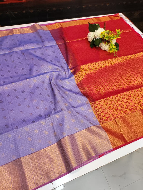 Artificial Naar Pattu Zari Saree with Contrast Blouse for Wedding Wear
