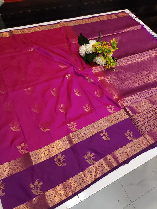 Artificial Naar Pattu Zari Saree with Contrast Blouse for Wedding Wear
