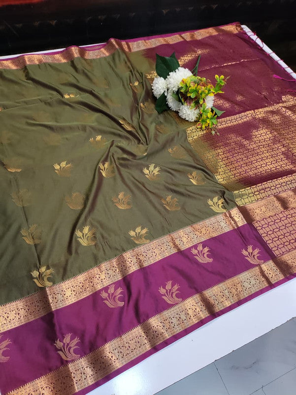 Artificial Naar Pattu Zari Saree with Contrast Blouse for Wedding Wear