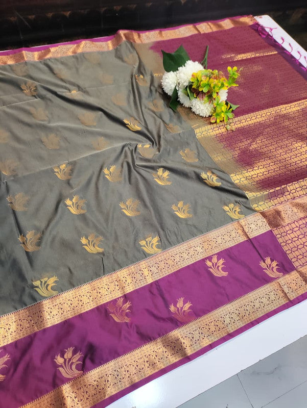Artificial Naar Pattu Zari Saree with Contrast Blouse for Wedding Wear