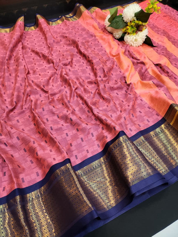 Kottanch Mayil Zari Silk Saree for festival wear with contrast blouse